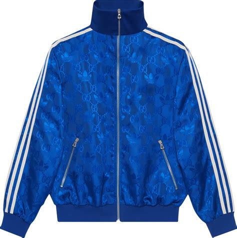 adidas x gucci gg trefoil jacquard jacket|Gucci x adidas GG Trefoil Jacquard Jacket 'Cobalt .